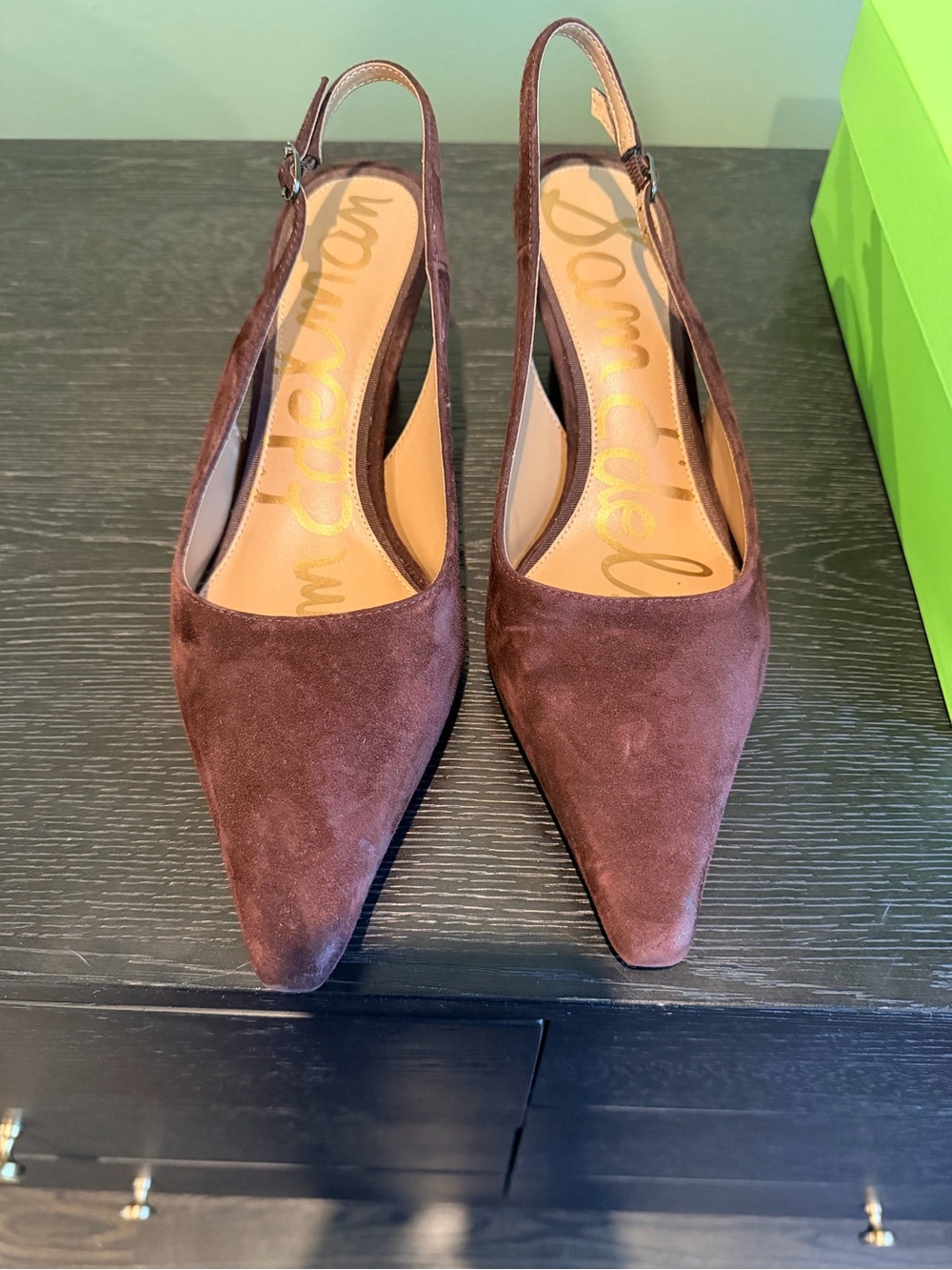 Sam Edelman Chocolate Brown Suede Pointed Slingback Heels